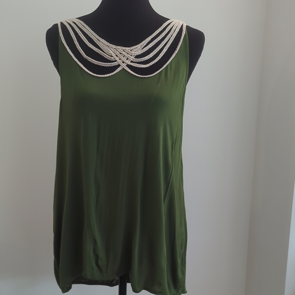 Anthropologie Leifnotes Braided Rope Neckline Tank Top Olive Green Swing Cami